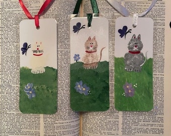 SALE Hand Painted Bookmark CATS - Choice of Color Cream, Tan and White, Gray and White