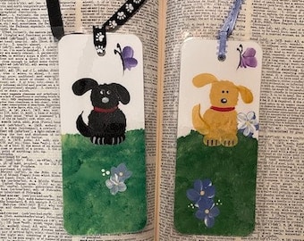 SALE Hand Painted Bookmarks Black Dog and Gold Dog Labrador