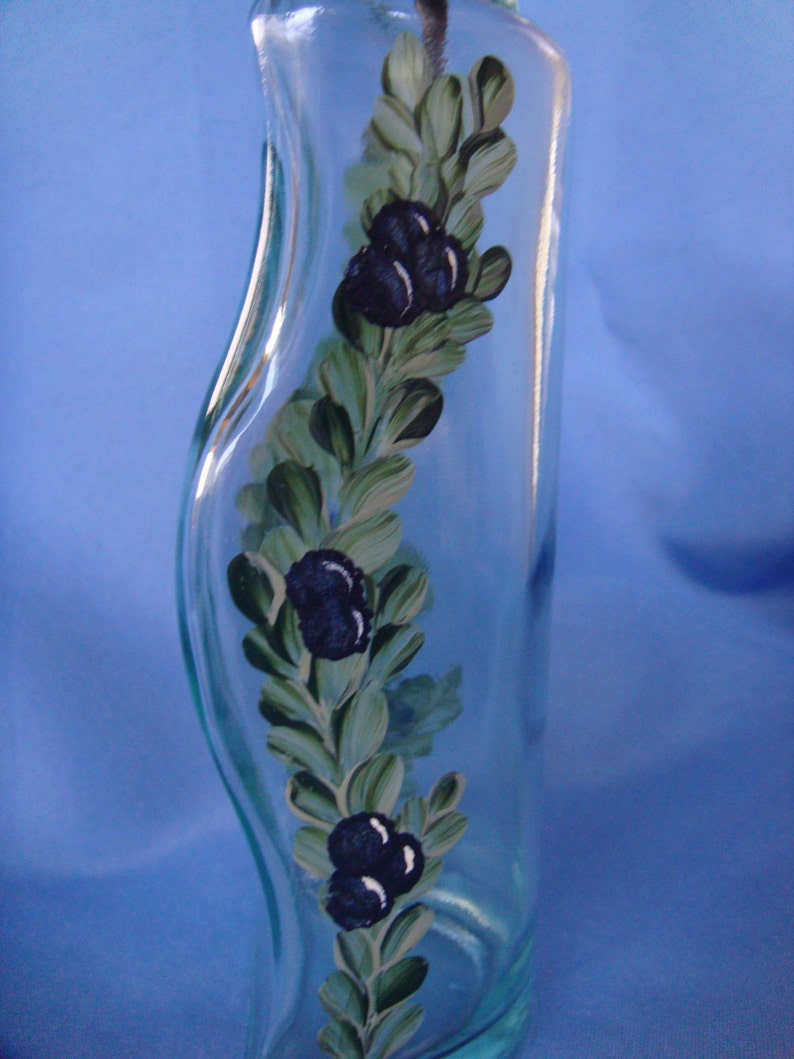 Hand Painted Oil and Vinegar Bottle Set Olive Oil Dispenser Blue Berries Vine Leaves Gift for Dad image 5