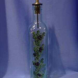 Hand Painted Olive Oil Bottle Dispenser Blue Berries Leaves Vine Butterfly Gift for Dad image 5