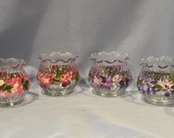 Hand Painted Glass Votive Tealight Candle Holder Choice of Color White, Magenta Pink, Berry Wine, Purple, or Blue-Purple Gift for Teacher