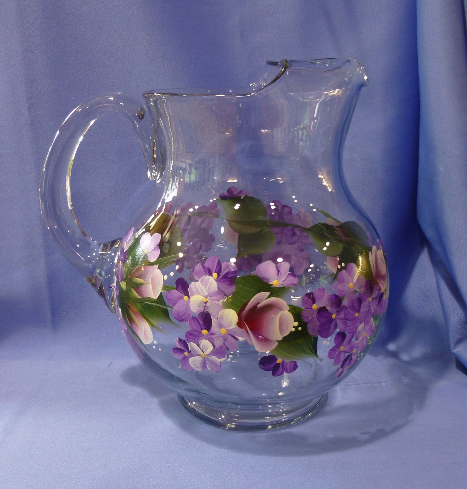 Hand Painted Glass Pitcher Beverage Container Pink Roses Etsy
