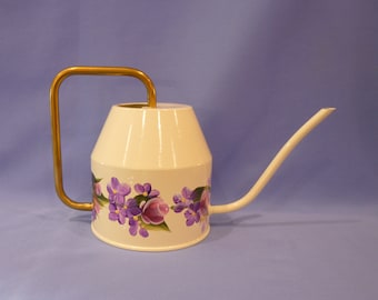 Watering Can Hand Painted Ivory Enamel Watering Can Pink Roses Purple Hydrangeas Garden Tools Mother's Day Gift for Gardener