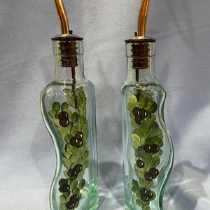 Hand Painted Oil and Vinegar Bottle Set Olive Oil Dispenser Blue Berries Vine Leaves Gift for Dad image 6