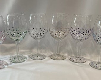 Hand Painted Wine Glasses Confetti Design 6 Different Color Selections Gift for Her Gift for Him
