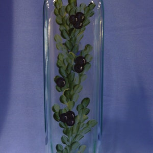Hand Painted Olive Oil Bottle Dispenser Blue Berries Leaves Vine Butterfly Gift for Dad image 4