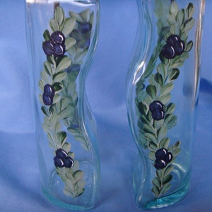 Hand Painted Oil and Vinegar Bottle Set Olive Oil Dispenser Blue Berries Vine Leaves Gift for Dad image 3