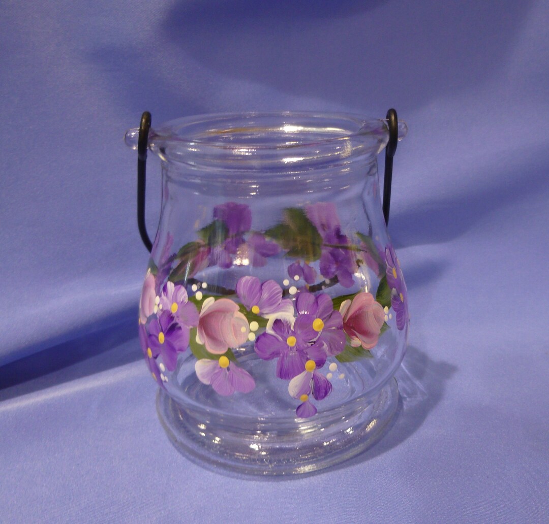 Hand Painted Clear Glass Votive Holder Tea Light Holder Pink Etsy