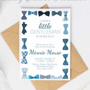 Faire-part de baby shower Un adorable petit gentleman - Thème noeud papillon bleu (4 x 6 et 5 x 7)