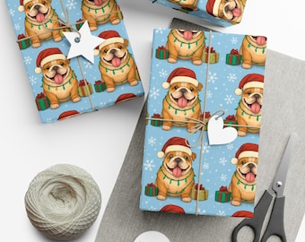 English Bulldog Christmas Gift Wrap, Festive Dog Holiday Wrap