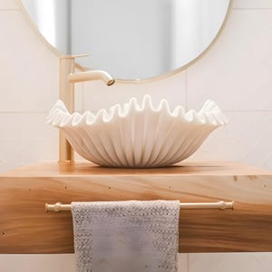 Handmade White Marble Leheriya Sink - Scalloped Design for a Modern Bathroom