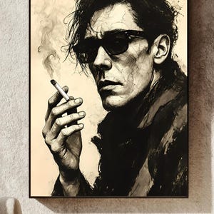 man smoking cigarette aesthetic gangster and in studio by black background with smoke silhouette and dangerous in shadow mafia secret agent or male in night for with vintage by dark backdrop Royalty-Free photo: Man holding brown