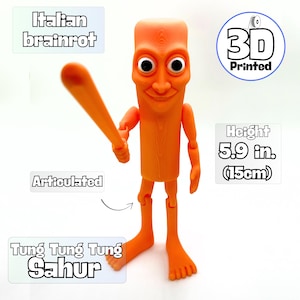 Tung Tung Tung Sahur Meme Figure – 3D Printed Articulated Collectible Toy – Funny Gift – Brainrot Meme Decor (15 cm / 6 in)