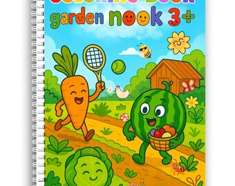 Garden Nook Coloring Book for Kids Ages 3 and Up – 44 Cute Veggie Scenes, Spiral Bound, Thick Paper (8.5x11 in)