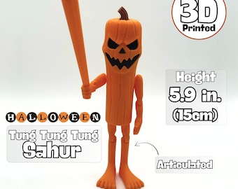 3D Printed Pumpkin Figure with Bat: Halloween Spooky Decor