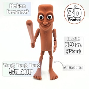 TUNG TUNG Sahur Meme Figure: 3D Printed Poseable Toy with Bat