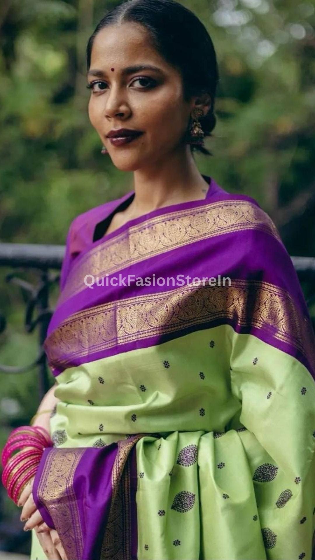 Green & Purple Kanjivaram Silk Saree: Traditional Indian Wedding Attire