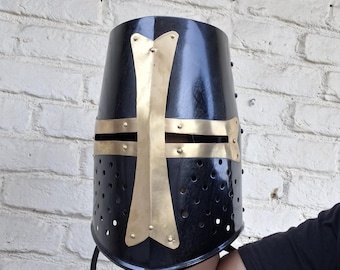 Templar Crusader Brass Cross Knight Helmet | Medieval Armor Replica | LARP, Cosplay & Home Décor