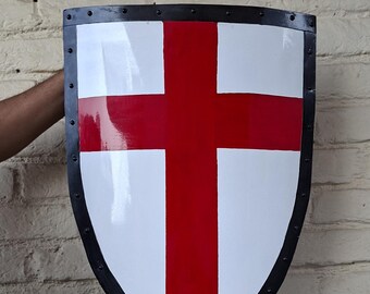 Knight Templar Crusader Shield | Medieval Red Cross Shield for LARP, Cosplay & Décor