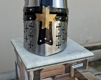 Templar Crusader Black Cross Knight Helmet | Medieval Armor Replica | LARP, Cosplay & Home Décor