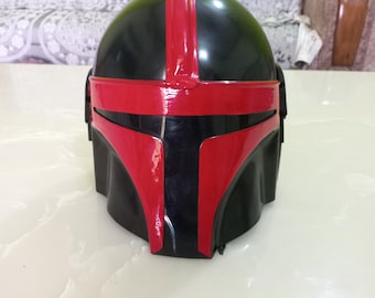 Red Black Mandalorian Helmet Replica | Star Wars Armor Prop for Cosplay & Halloween