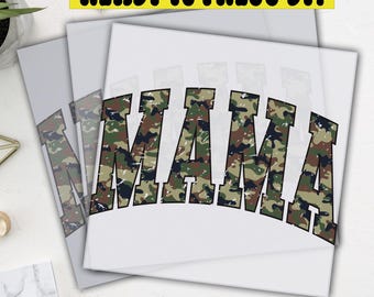 Transferencia DTF de Camo Mama, Mamá Camuflaje Lista para Imprimir, Regalo para el Día de la Madre