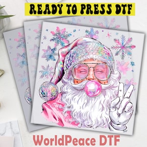Pastel Peace Santa DTF Transfer, Bubblegum Santa Christmas Design, Ready To Press, Heat Press Transfer, Direct To Film, High Quality Print