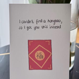Cartão de aniversário asiático engraçado, envelope vermelho chinês, cartão de felicitações exclusivo, desenhado à mão, ano novo lunar, cartão de casamento, com envelope