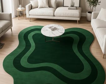 Hand-Tufted Wool Area Rug | Green Abstract Irregular Shape