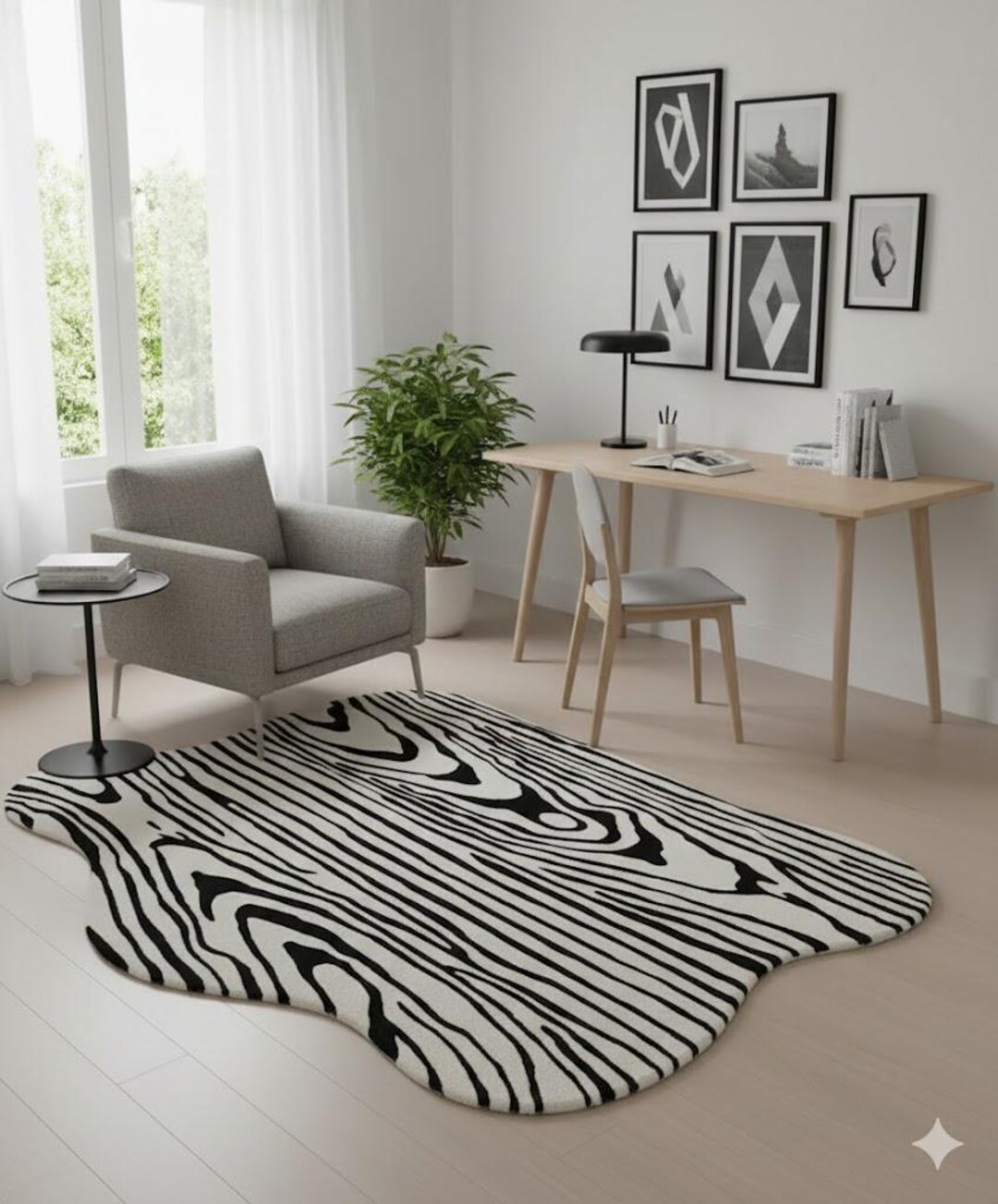 Abstract Wood Grain Rug, Irregular Wavy Shape, Hand Tufted Wool Carpet ...