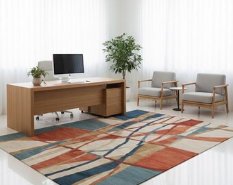 Modern Abstract Wool Area Rug – Hand-Tufted Pink & Terracotta Colorful Design