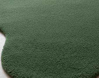 Hand-Tufted Wool Area Rug | Irregular Moss Green Abstract Carpet