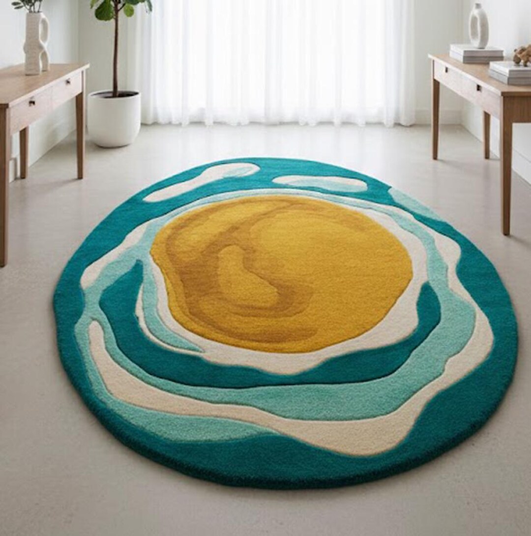 Geode Rug Design Abstract Geode Wool Rug – Yellow, Aqua, Handmade Art Carpet - Etsy