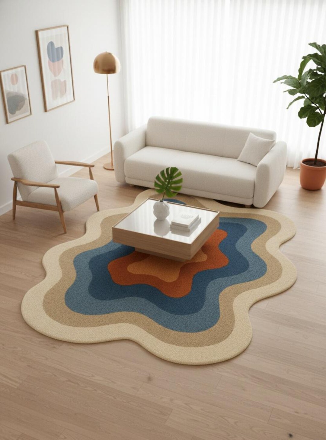 Wool Wave Rug Hand Tufted Wool Wave Rug: Modern Abstract Designer Carpet Home Decor ...