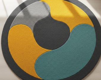 Modern Round Hand Tufted Wool Rug Abstract Circle Floor Mat Colorful Living Room Carpet