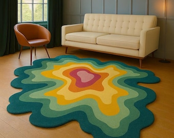 Hand Tufted Abstract Wool Area Rug & Custom Rug: Irregular Modern Colorful Design