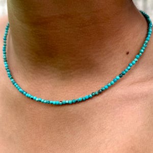 Natural turquoise dainty bead necklace, beaded blue turquoise necklace, birthstone necklace, gift for her/him, handmade necklace.