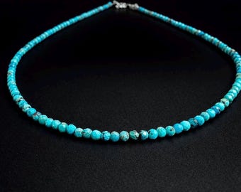 Natural Turquoise Beaded Necklace – Dainty Blue Gemstone Choker, December Birthstone Gift, Minimalist Layering Jewelry