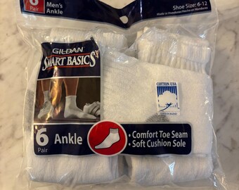 Vintage Gildan SmartBasics Herr Ankelstrumpor Vita 6-parspack Skostorlek 6-12 NIP