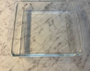 Vintage Pyrex 222 Klarglas Quadrat Backform 8x8x2 Pfanne mit Griffen Made USA