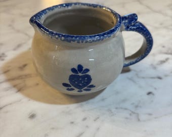 Loomco China Mini Creamer Pitcher Blue Heart Spongeware Ceramic Farmhouse Decor