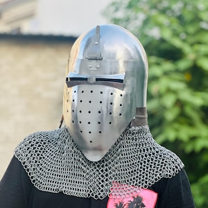 Medieval Viking Chainmail Helmet Templar Bascinet Spoleto Helmet Wearable Armored Combat Knight Halloween Battle Ready Helmet Chainmail Gift