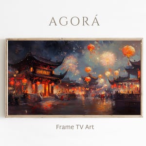 Lunar New Year FRAME TV-konst Kinesiska lyktorfestivalfyrverkerier, Samsung Frame TV 4K digital nedladdning, festmålning | TV116