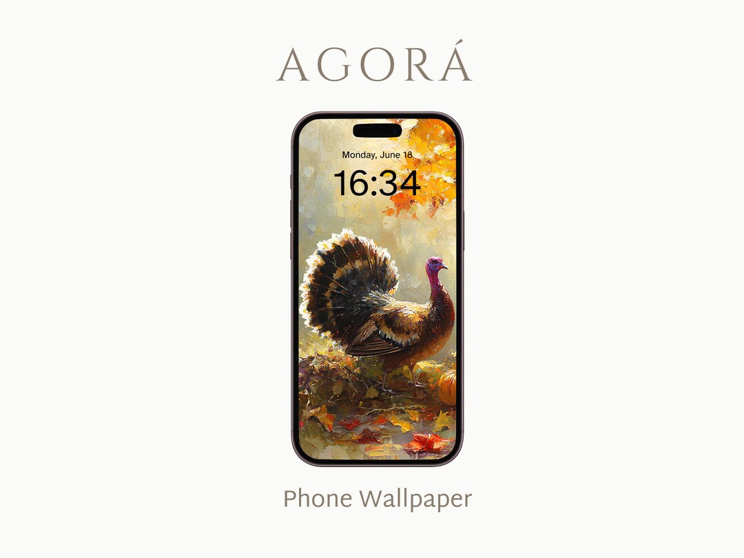 Autumn Harvest PHONE WALLPAPER, Turkey and Pumpkins Art, Fall Ios and