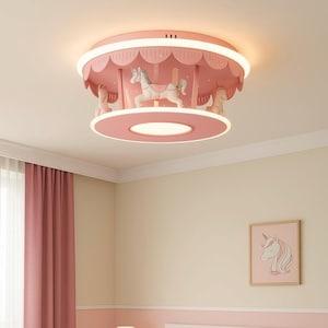 Pink Carousel Ceiling Light for Children&#39;s Room - Unicorn LED Light Fixture