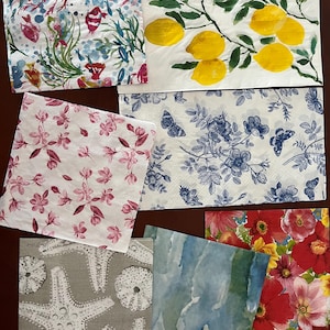 Floral & Coastal Napkins for Decoupage – DIY Oyster Shell Crafts, Ring Dishes, Trinket Dishes, Mixed Media Art, Decoupage Paper- Set of 7