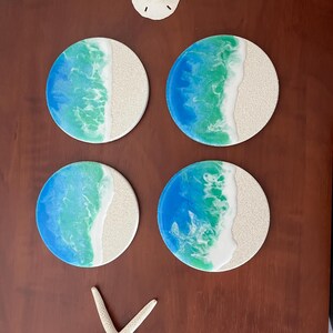 Oceaan hars onderzetter set, hars keramische onderzetter set, hars onderzetters, keramische onderzetters, oceaan onderzetters, strand decor, onderzetters, gratis verzending