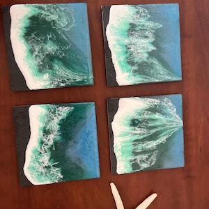 Ocean Resin Slate Coaster Set: Beach House Decor