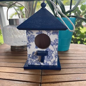 Blue Floral Decoupage Birdhouse, Indoor/Outdoor Birdhouse for your feathered friends or home decor, Gift Idea, FREE SHIPPING