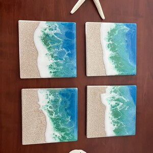 Oceaanonderzetter, harskeramische onderzetterset, harsonderzetters, strandonderzetters, oceaanonderzetters, keramische onderzetters, stranddecor, gratis verzending